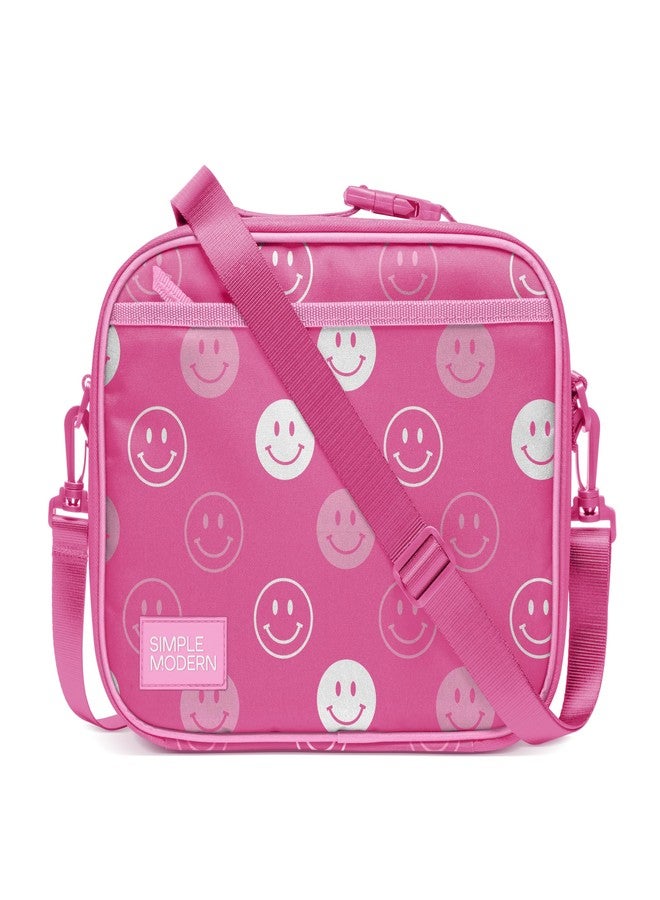 Simple Modern Hadley with Shoulder Strap | Lunch Box for Kids, Teens, and Adults | Insulated Bag for Girls, Boys, Women, Men | Meal Containers with Exterior and Interior Pockets | Pink Happy Faces - Image 1