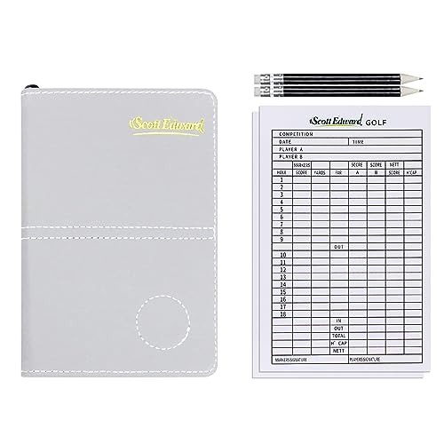 Scott Edward Golf Scorecard Cover Leather Scorecard Holder Statistic and Score Tracking Waterproof Soft Thick Black or Grey (Grey) - Image 1