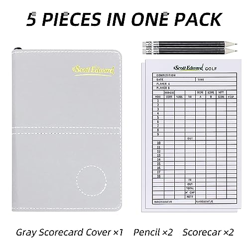 Scott Edward Golf Scorecard Cover Leather Scorecard Holder Statistic and Score Tracking Waterproof Soft Thick Black or Grey (Grey) - Image 4