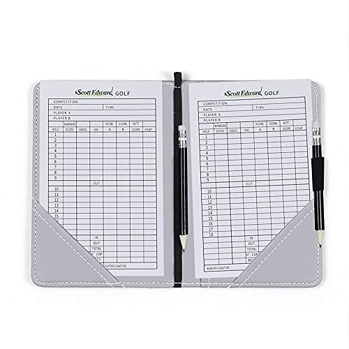 Scott Edward Golf Scorecard Cover Leather Scorecard Holder Statistic and Score Tracking Waterproof Soft Thick Black or Grey (Grey) - Image 2