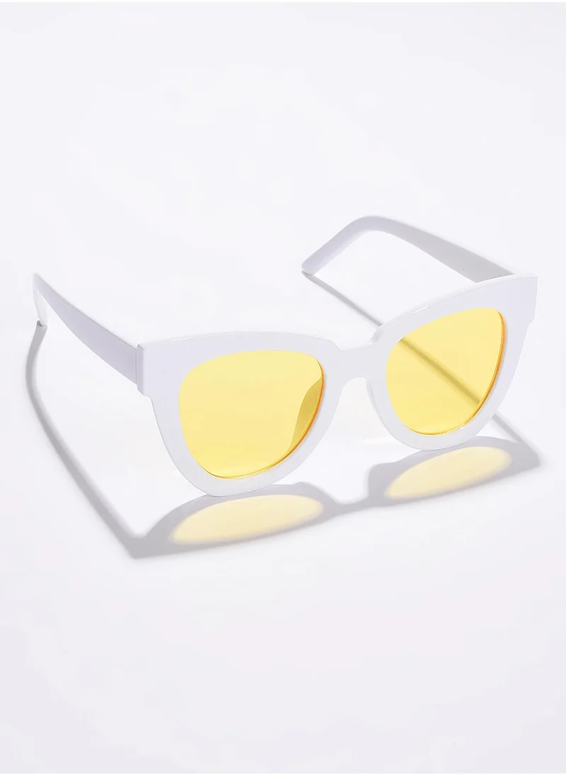 Haute Sauce Yellow Lens White Cateye Sunglasses
