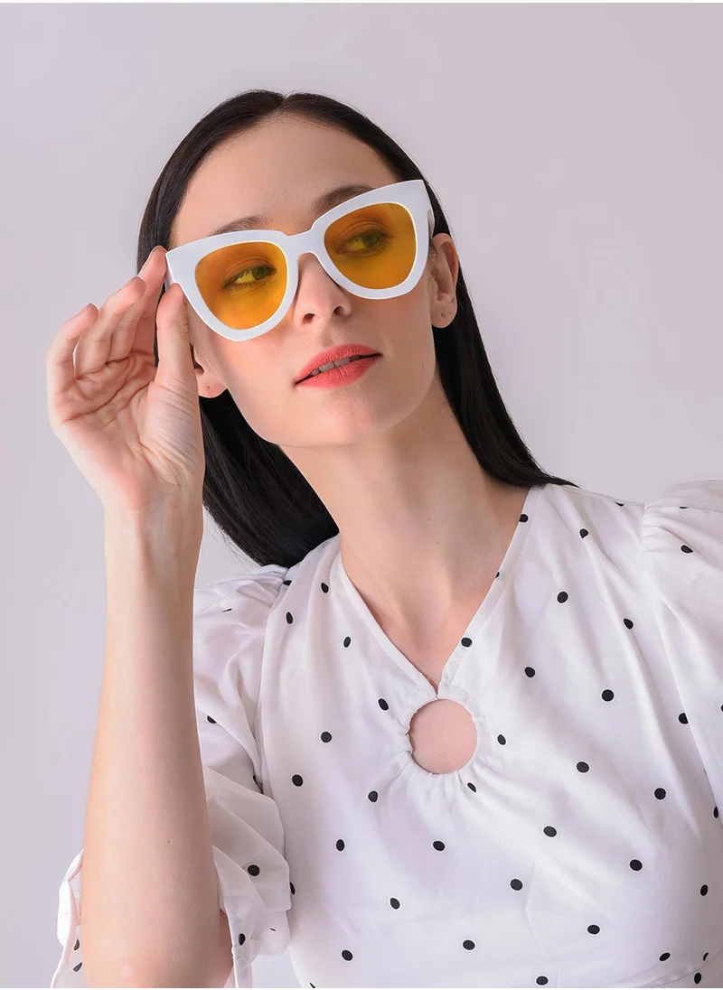 صوص هاوت Yellow Lens White Cateye Sunglasses