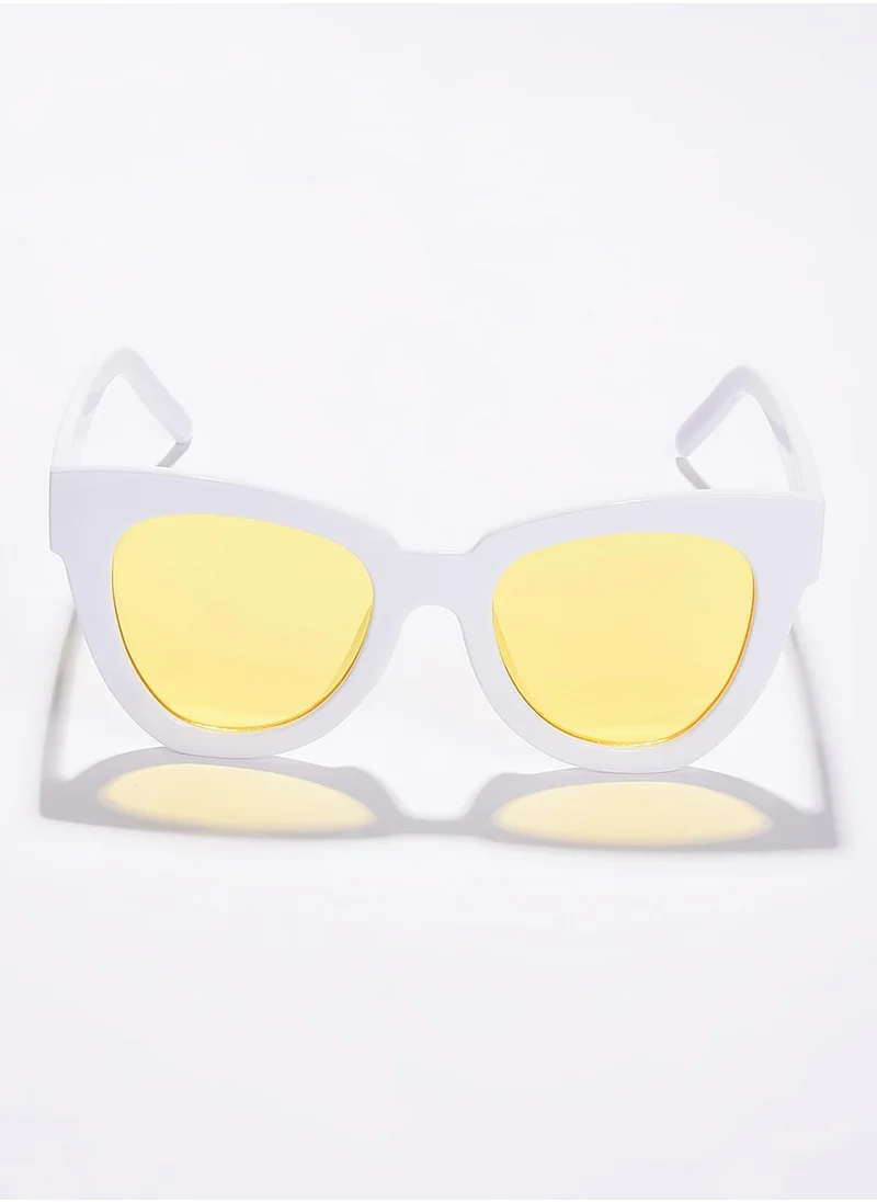 صوص هاوت Yellow Lens White Cateye Sunglasses