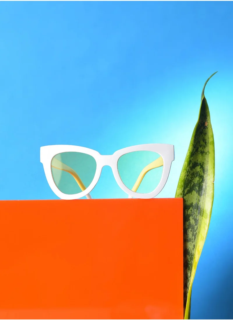 صوص هاوت Yellow Lens White Cateye Sunglasses