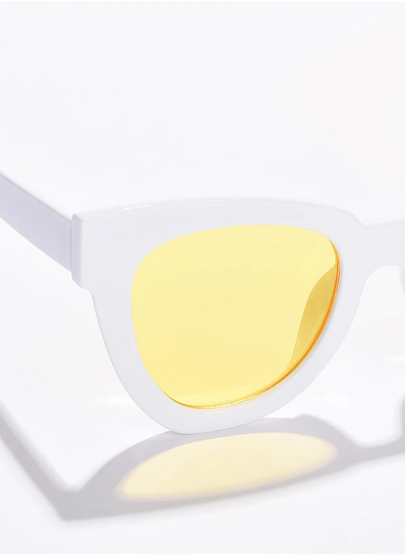 Haute Sauce Yellow Lens White Cateye Sunglasses