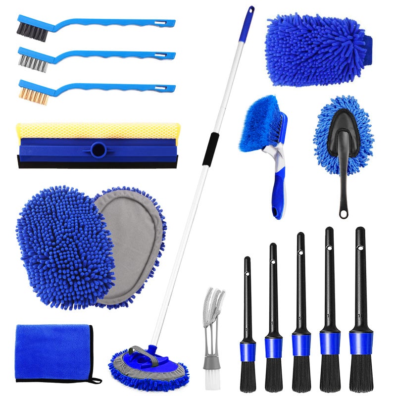 NIKCOSMK 62'' Car Wash Brush Kit - Mitt, Mop, Sponge & Long Handle, Scratch-Free Chenille Replacement Head, Wheel Tire Brush, Car Detailing Kit for Cars, RV, Truck - Image 1