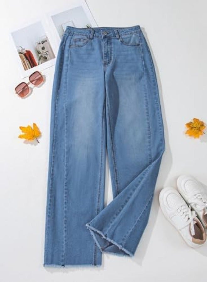 Middle Eastern Top Women's Wide Leg Jeans, High Waist Stretch Hemp Denim Pants - Image 5