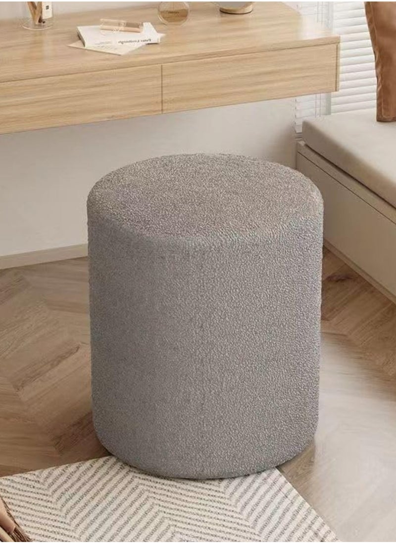 Nice Home Modern Round Ottoman Stool – Soft Padded Seat, Upholstered Vanity Chair & Footrest for Bedroom & Living Room – Light Gray  - Image 1