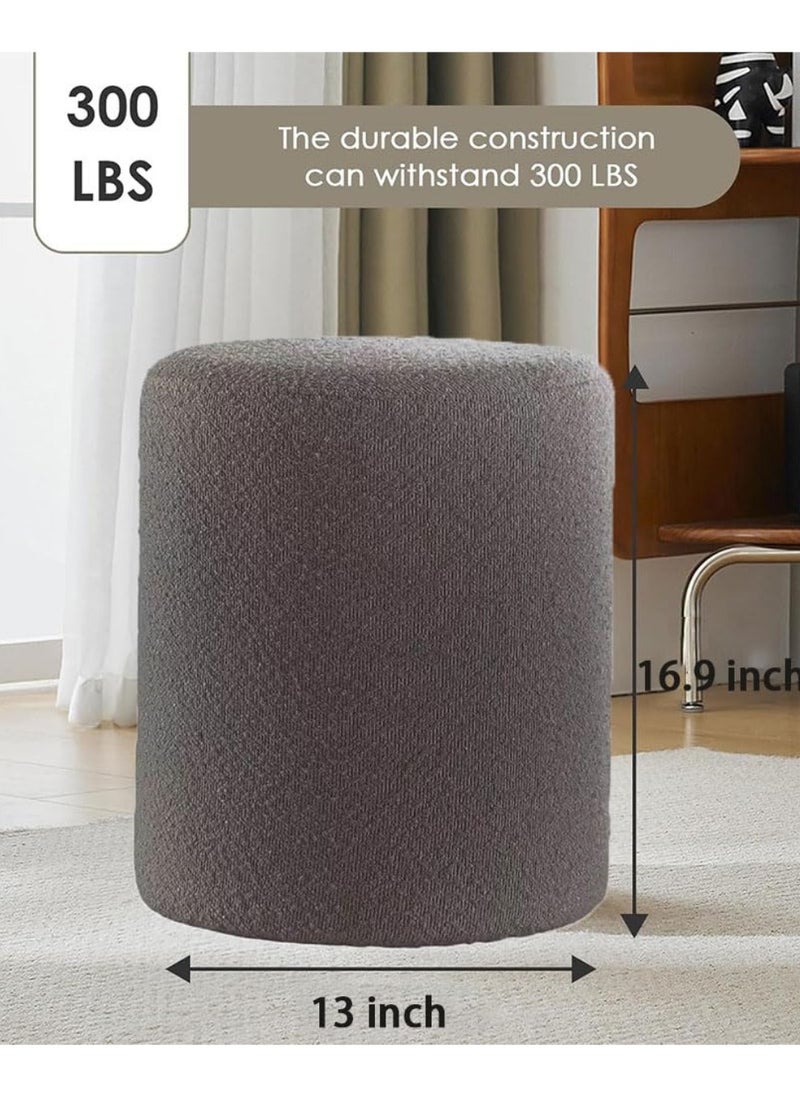 Nice Home Modern Round Ottoman Stool – Soft Padded Seat, Upholstered Vanity Chair & Footrest for Bedroom & Living Room – Light Gray  - Image 2