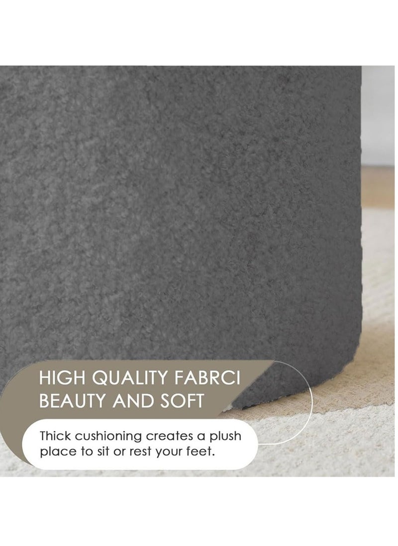 Nice Home Modern Round Ottoman Stool – Soft Padded Seat, Upholstered Vanity Chair & Footrest for Bedroom & Living Room – Light Gray  - Image 3