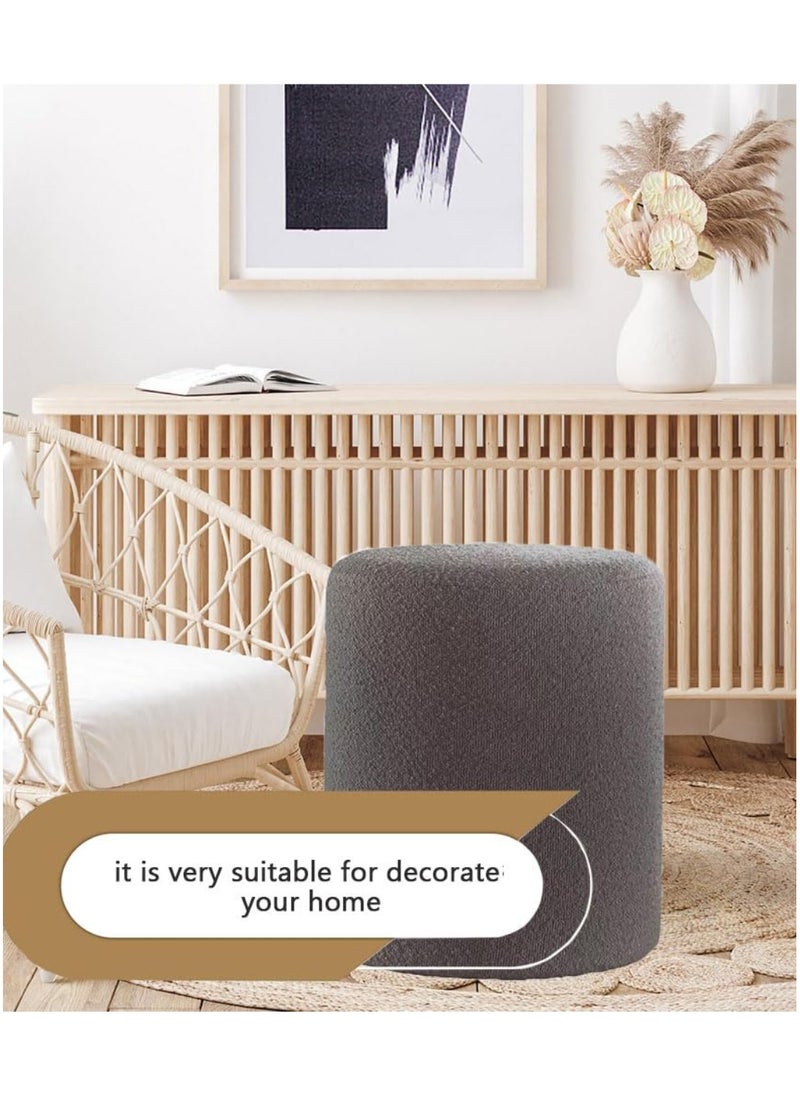 Nice Home Modern Round Ottoman Stool – Soft Padded Seat, Upholstered Vanity Chair & Footrest for Bedroom & Living Room – Light Gray  - Image 4