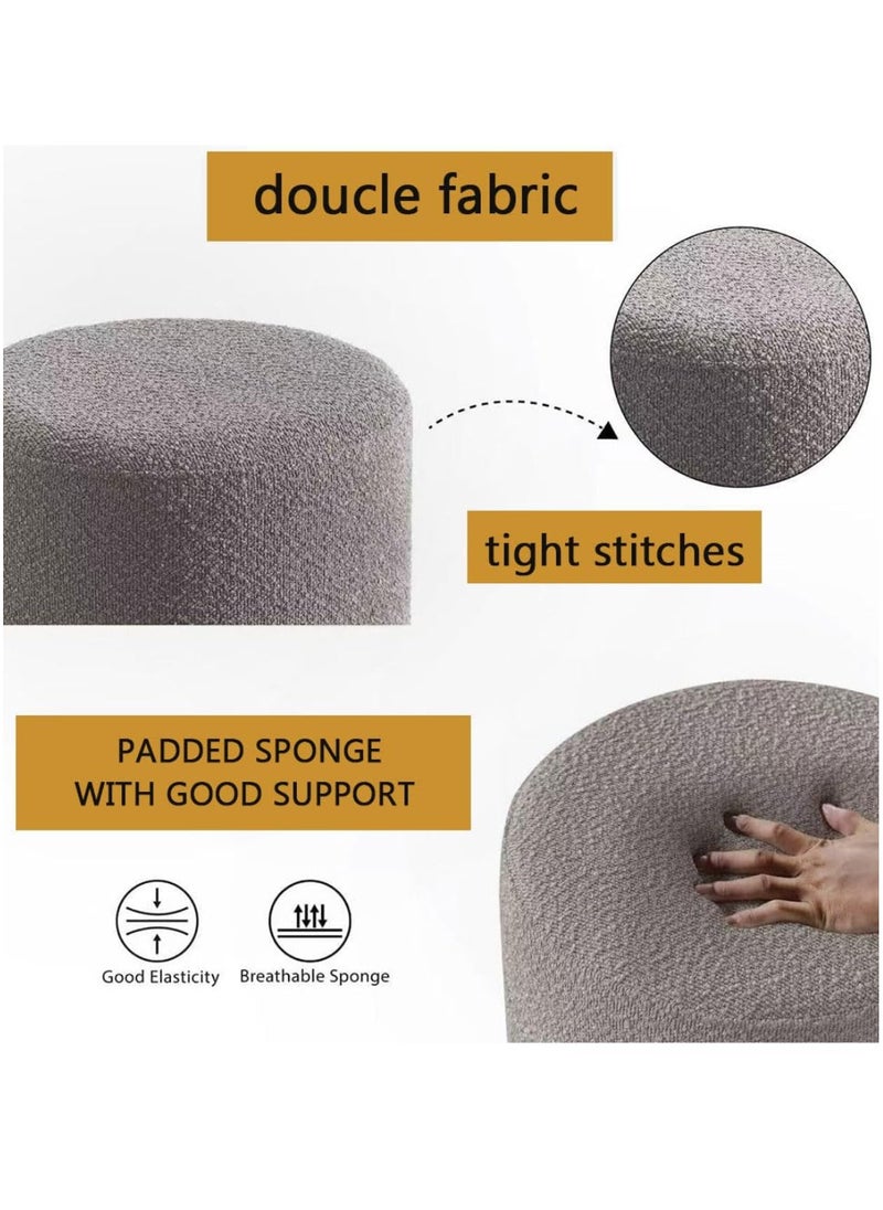 Nice Home Modern Round Ottoman Stool – Soft Padded Seat, Upholstered Vanity Chair & Footrest for Bedroom & Living Room – Light Gray  - Image 5