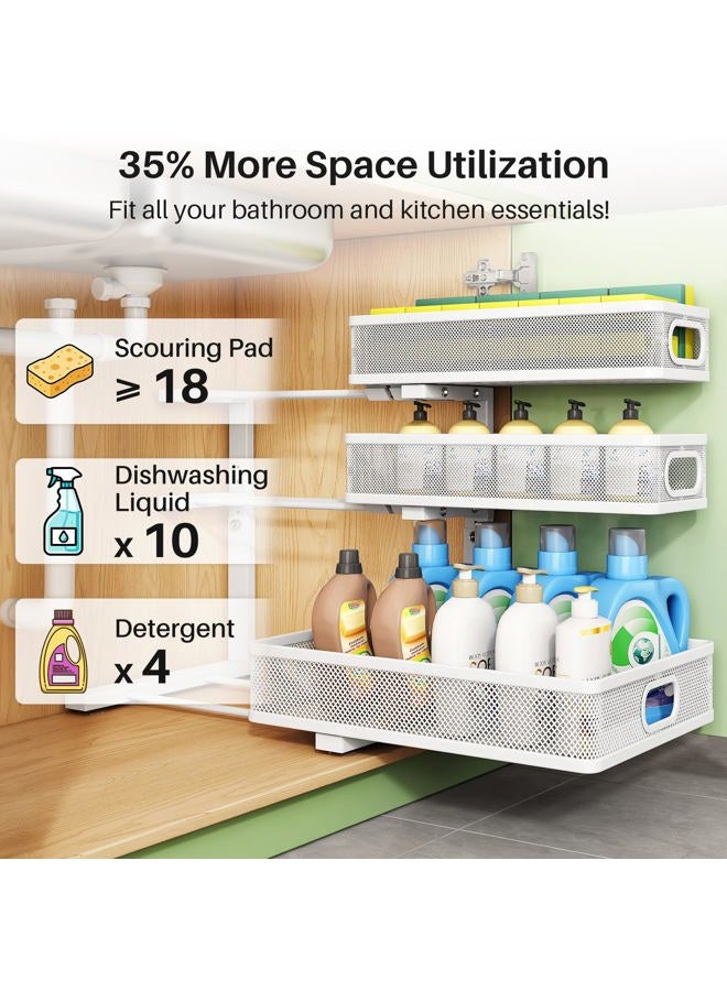 Kitstorack Under Sink Organizer, 2 Packs 3-Tier Under Sink Organizers and Storage, Metal Slide Out Pull Out Cabinet Organizer, Under Cabinet Shelf Rack for Bathroom Kitchen Pantry Home Organization - Image 5