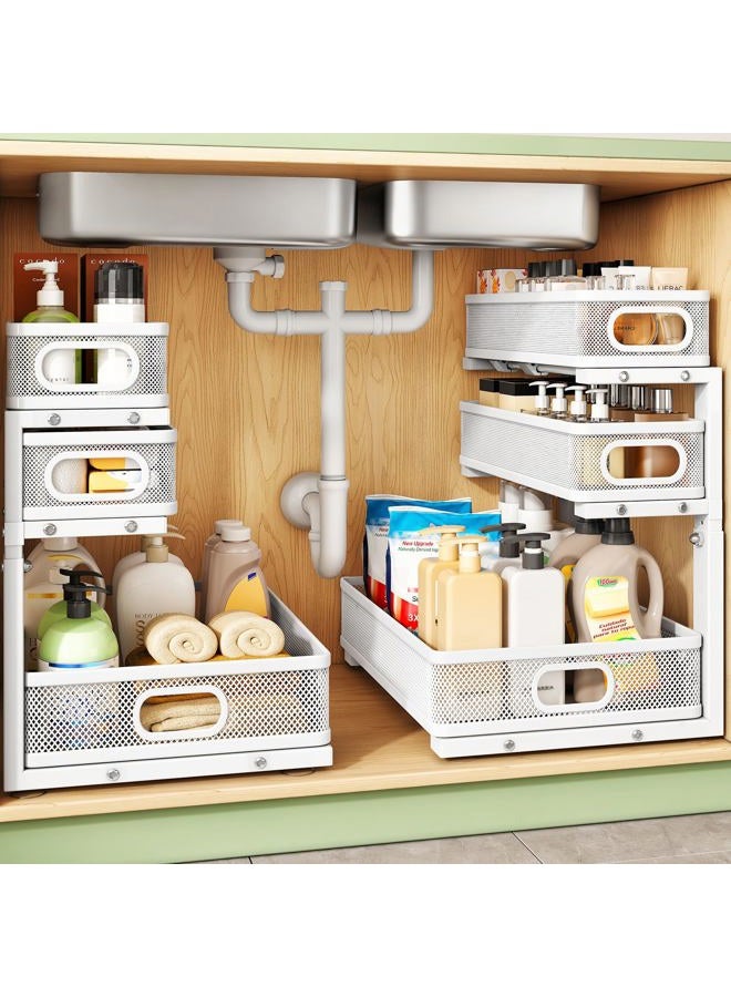 Kitstorack Under Sink Organizer, 2 Packs 3-Tier Under Sink Organizers and Storage, Metal Slide Out Pull Out Cabinet Organizer, Under Cabinet Shelf Rack for Bathroom Kitchen Pantry Home Organization - Image 1