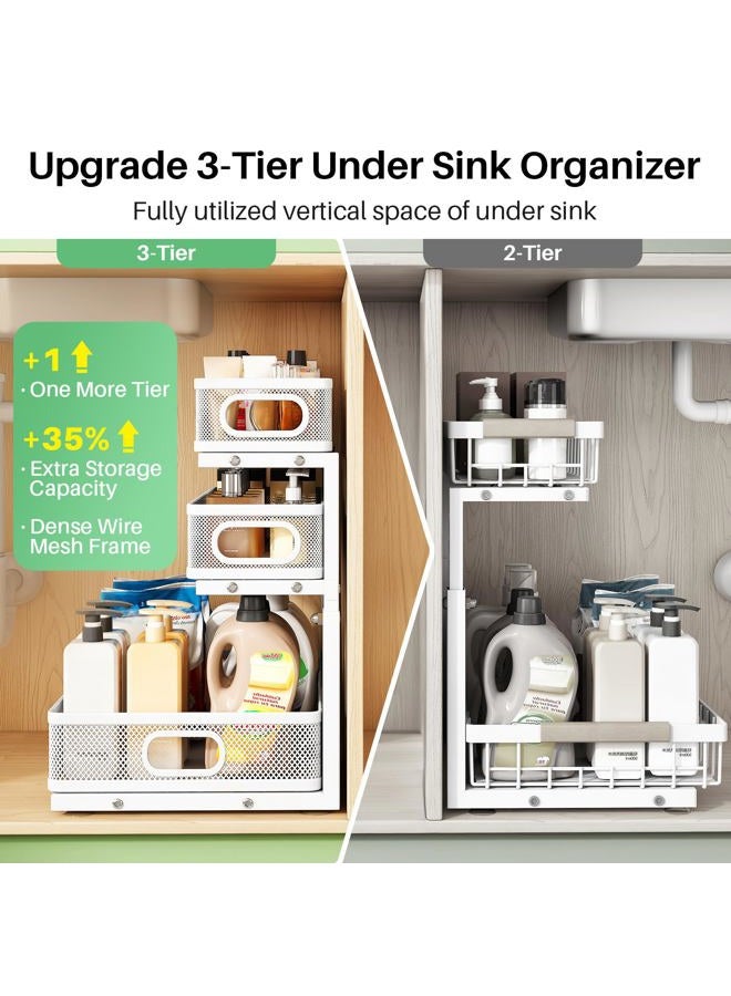 Kitstorack Under Sink Organizer, 2 Packs 3-Tier Under Sink Organizers and Storage, Metal Slide Out Pull Out Cabinet Organizer, Under Cabinet Shelf Rack for Bathroom Kitchen Pantry Home Organization - Image 4