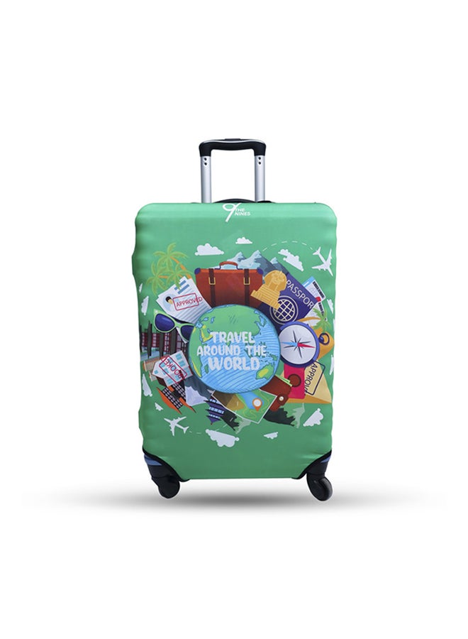THE NINES LUGGAGE COVER "TRAVEL AROUND THE WORLD-GREEN" -M (22-24 inch)
