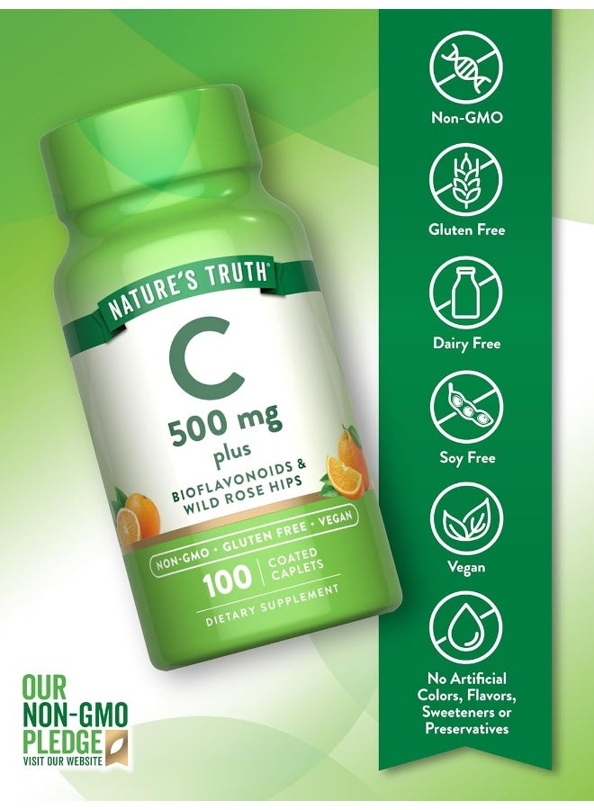 natures truth Vitamin C 500mg with Rose Hips for Adults - 100 Caplets - Image 3
