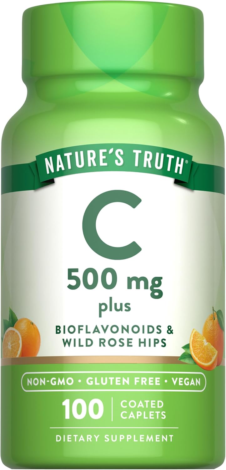 natures truth Vitamin C 500mg with Rose Hips for Adults - 100 Caplets - Image 1