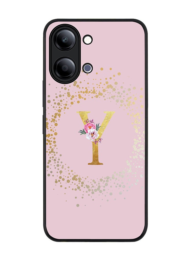 Stylizedd For vivo Y05 4G / Y6t 5G Case,Slim fit Camera Protection, Shockproof Thin Phone cover  - Custom Monogram Floral - Y  (Pink ) - Image 1