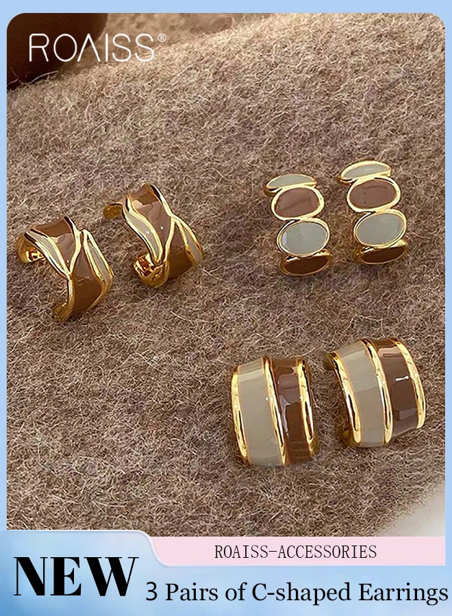 رويس 6 قطع من الأقراط العصرية الأنيقة على شكل حرف C بتصميم هندسي متطور ونمط فرنسي غير متماثل أنيق، مناسبة للارتداء اليومي والتنقل والمناسبات غير الرسمية - Image 1