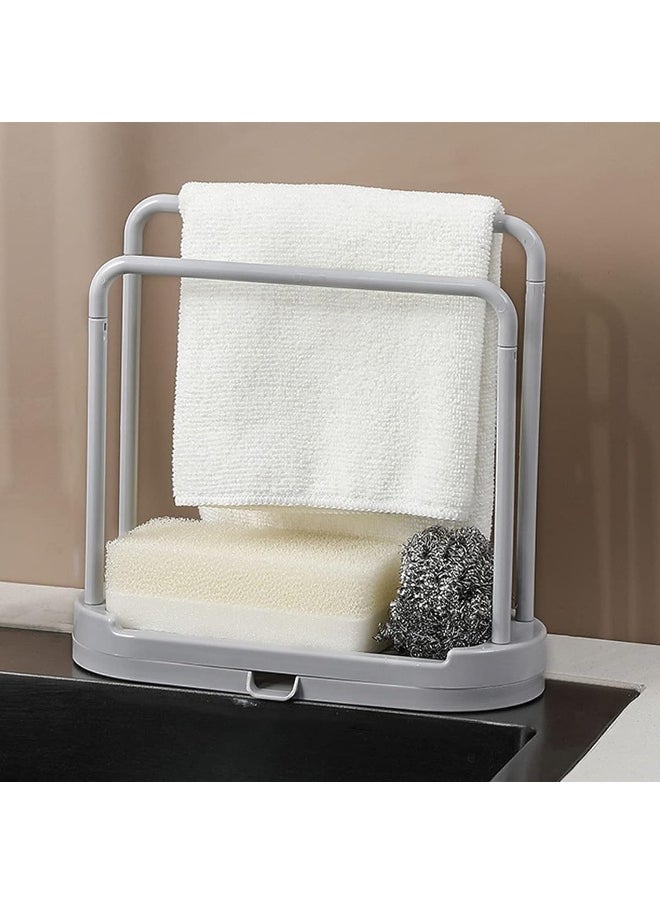 IBAMA - IBAMA Kitchen Sink Racks Double Dishcloth Sponge Stand Hangers Drain Design Kitchen Storage Racks Organizers Kitchen Accessories Grey - Image 1