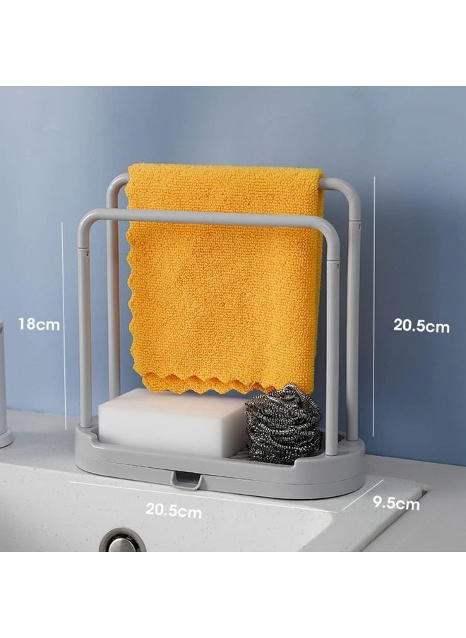IBAMA - IBAMA Kitchen Sink Racks Double Dishcloth Sponge Stand Hangers Drain Design Kitchen Storage Racks Organizers Kitchen Accessories Grey - Image 1