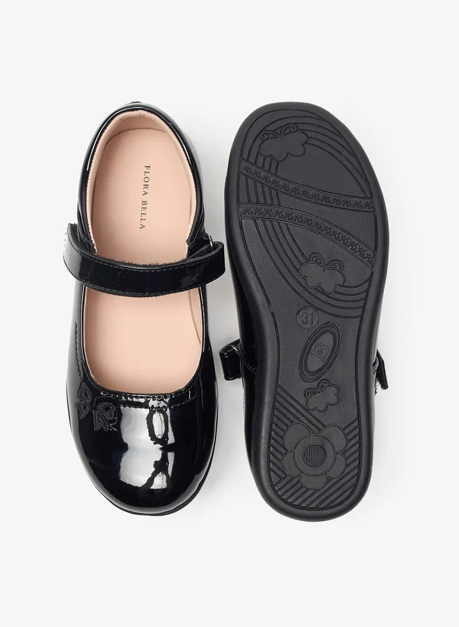 Flora Bella By Shoexpress Embroidered Mary Jane School Shoes with Hook and Loop Closure