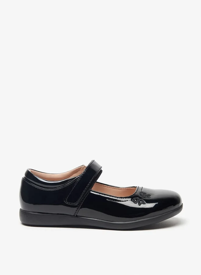 Flora Bella By Shoexpress Embroidered Mary Jane School Shoes with Hook and Loop Closure