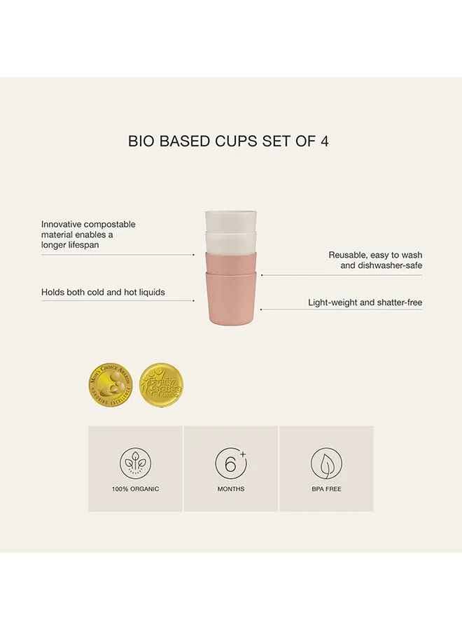 Citron Set of 4 Unbreakable Cups 100% Organic, Reusable, Biodegradable, Environment Friendly, And Unbreakable - Pink/Cream