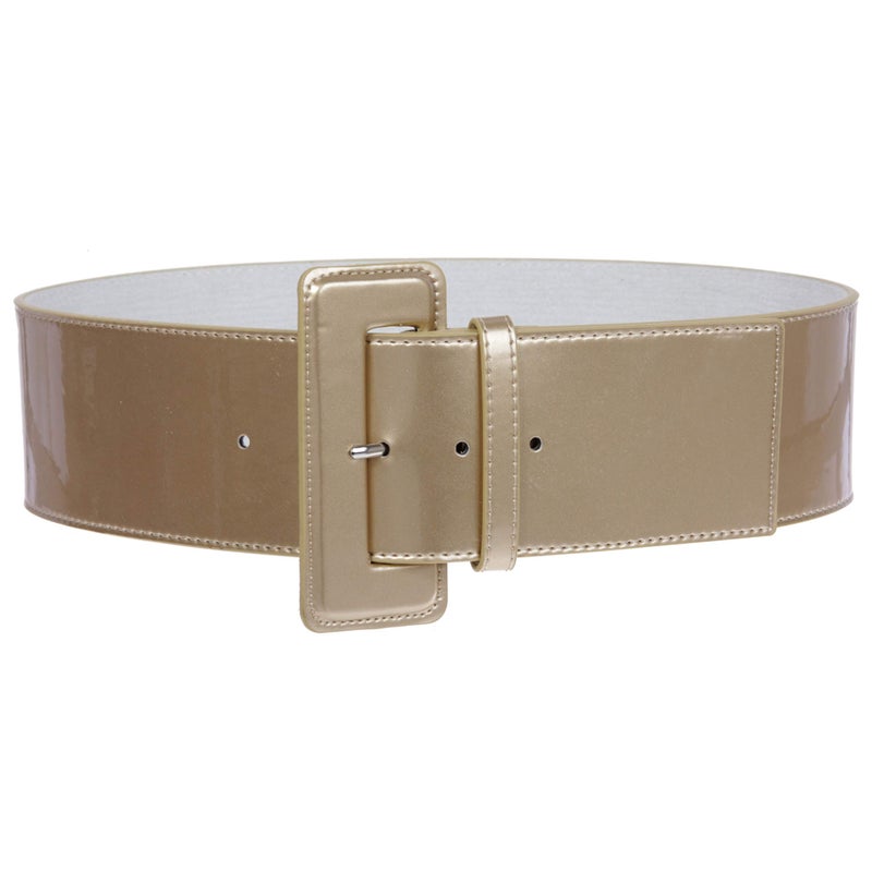 Beltiscool Ladies High Waist Wide Patent Fashion Plain Leather Belt, Gold | XS - 28" - Image 4