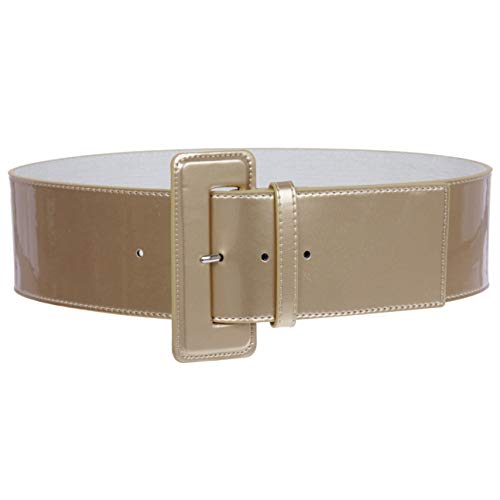 Beltiscool Ladies High Waist Wide Patent Fashion Plain Leather Belt, Gold | XS - 28" - Image 1