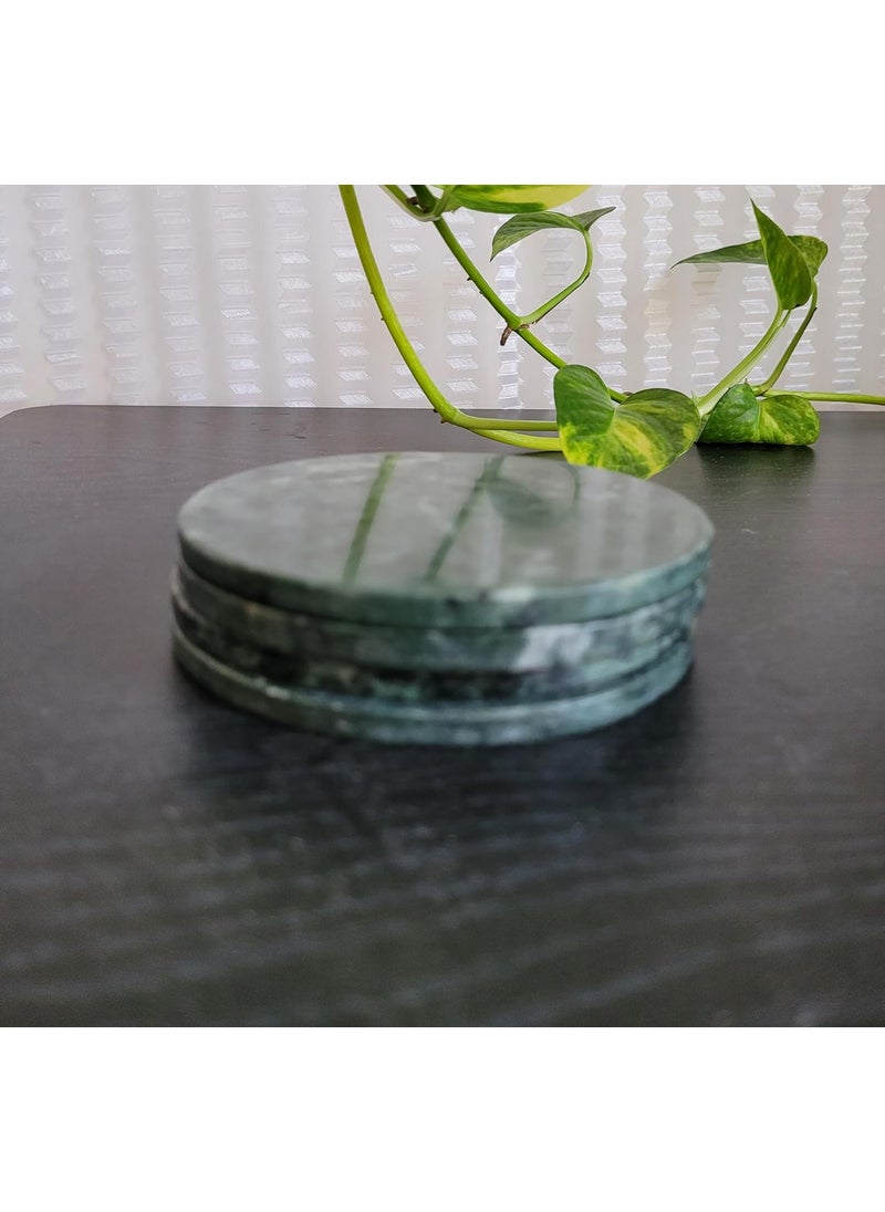 R&M - RM Coasters for Dining Table Hot Pots | Housewarming Gift | Decorative Cocktail Coaster Fit for Tea Cups, Coffee Mugs & Glasses | Drinks Hot & Cold | Round Pattern | Green Marble (Set of 4) - Image 1