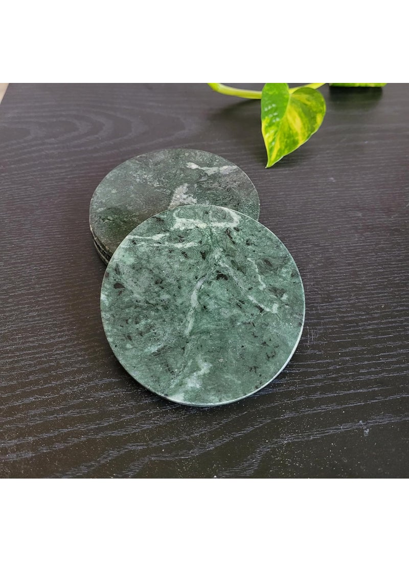 R&M - RM Coasters for Dining Table Hot Pots | Housewarming Gift | Decorative Cocktail Coaster Fit for Tea Cups, Coffee Mugs & Glasses | Drinks Hot & Cold | Round Pattern | Green Marble (Set of 4) - Image 1