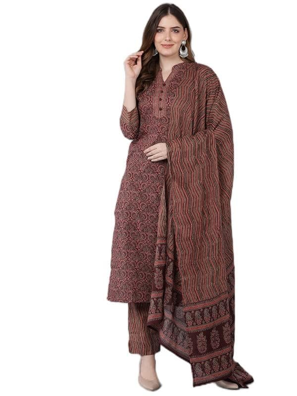 Vaamsi Women's Rayon Blend Floral Printed Kurta Trousers With Dupatta (VKSKD1544_S_Maroon) - Image 2
