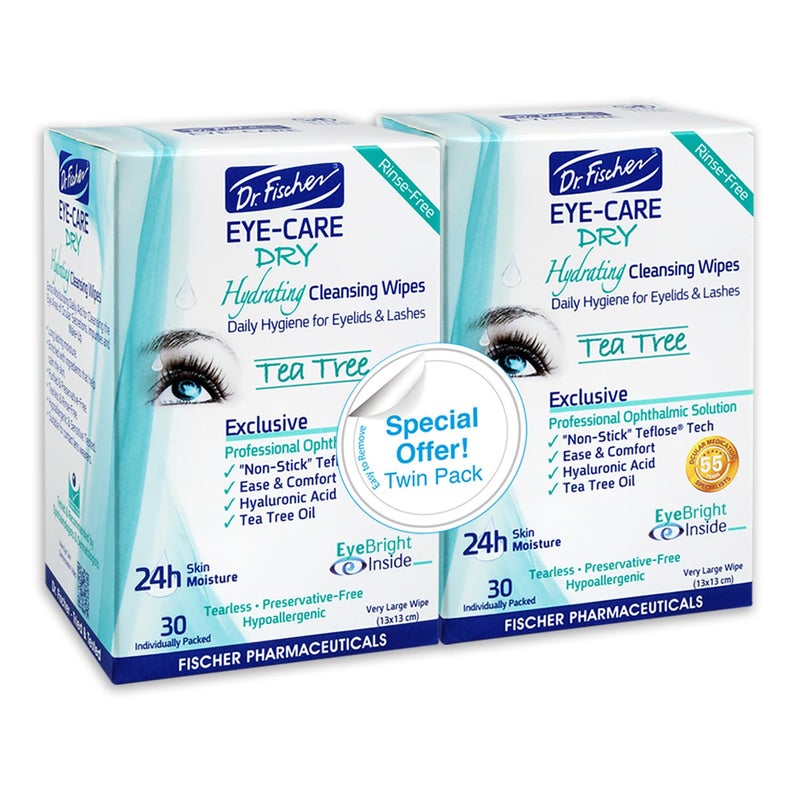 Dr. Fischer Dr Fischer Tea Tree Eyelid Wipes for Dry Eyes  Gentle Eye Wipes for Everyday Eye Conditions and Hypoallergenic Makeup Remover 60 Wipes
