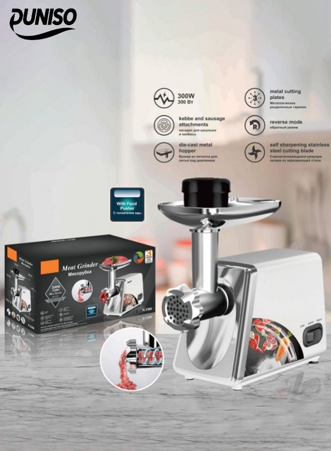 DUNISO مطحنة لحم كهربائية، 3 في 1 مفرمة لحم احترافية مع 3 لوحات طحن من الفولاذ المقاوم للصدأ، مفرمة سجق متعددة الوظائف، للاستخدام المنزلي، سهلة التنظيف، لطحن سريع، طحن اللحم، السمك، الخضار، صانع السجق - Image 1