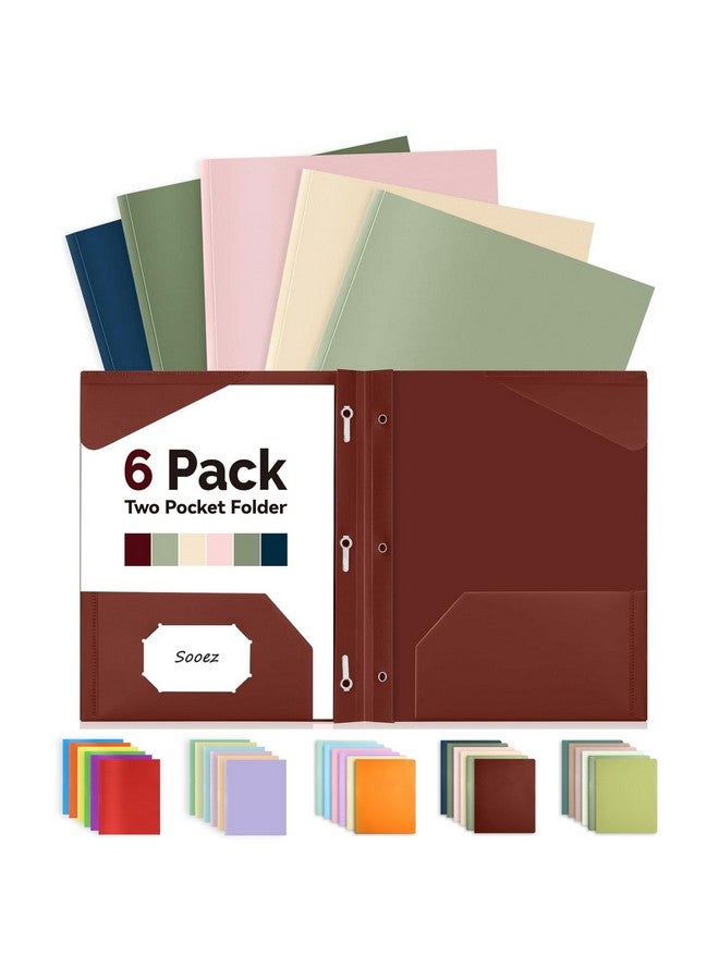 Sooez 6 Pack 2-Pocket Folder With Prongs, Plastic Folders With Pockets And Prongs, Heavy Duty Pocket Folders With Prongs, Colored Prong Folders For Schoolwork & Office, Letter Size A4,Vintage - Image 1