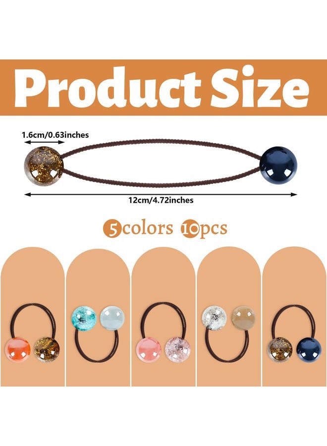 Whaline 10Pcs Colorful Double Ball Hair Ties with Twin Beads - Bubble Ponytail Holders, Cute No-Damage Accessories for Girls and Women - Image 2