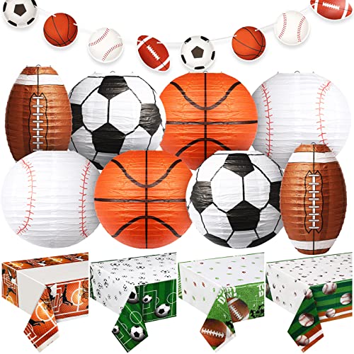 Tuanse Sports Party Decorations Set for Birthday 8 Hanging Lanterns 4 Tablecloths 2 Banners Basketball Soccer Football Birthday Themed Party Supplies - Image 1