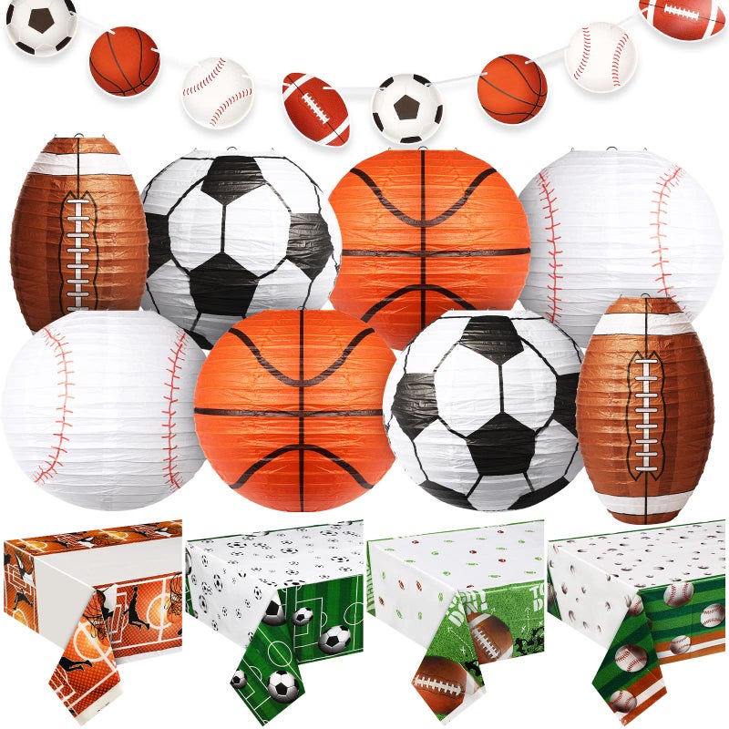 Tuanse Sports Party Decorations Set for Birthday 8 Hanging Lanterns 4 Tablecloths 2 Banners Basketball Soccer Football Birthday Themed Party Supplies - Image 3