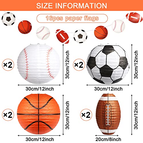 Tuanse Sports Party Decorations Set for Birthday 8 Hanging Lanterns 4 Tablecloths 2 Banners Basketball Soccer Football Birthday Themed Party Supplies - Image 5