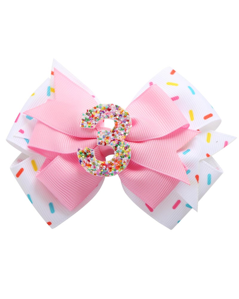 Fancheer Birthday Hair Bow for Baby Girls 1 2 3 4 5 6 Years Sprinkle Decorations Confetti Ice Cream Party Pink Hair Accessories for 3rd Birthday - Image 1