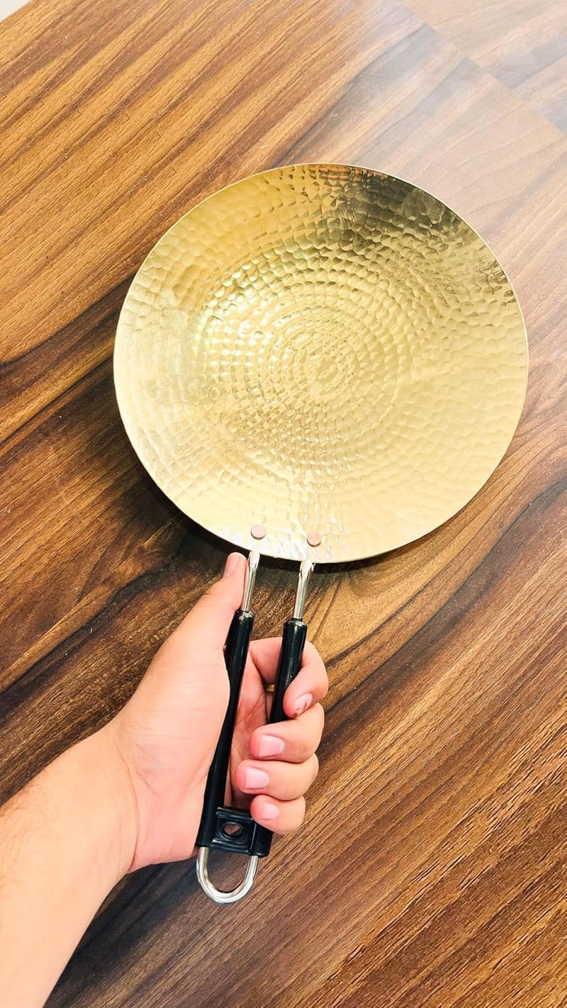 Brass Roti Tawa 10" Tawa for Roti with Handles Teflon Free Handcrafted Tava Roti Brass Cookware Pital Brass Utensils for Your Kitchen - Image 3