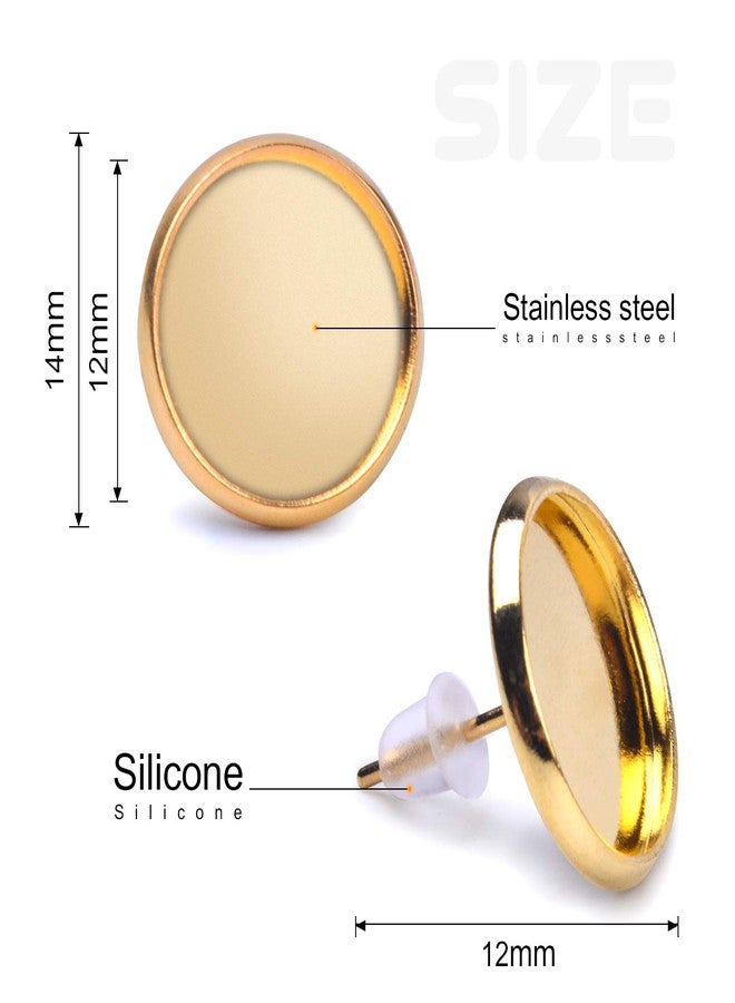 BronaGrand 50 Pieces Stainless Steel Stud Gold Earring Cabochon Setting Post Cup for 12mm and 50 Pieces Clear Rubber Earring Safety Backs - Image 4