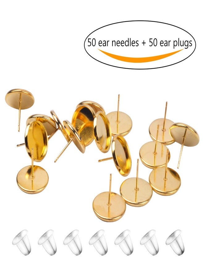 BronaGrand 50 Pieces Stainless Steel Stud Gold Earring Cabochon Setting Post Cup for 12mm and 50 Pieces Clear Rubber Earring Safety Backs - Image 3