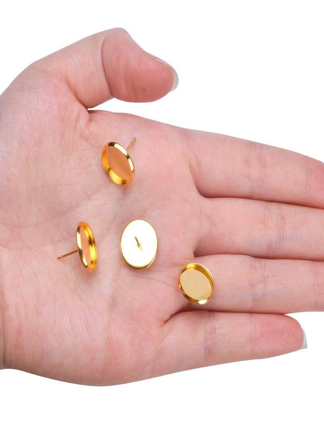 BronaGrand 50 Pieces Stainless Steel Stud Gold Earring Cabochon Setting Post Cup for 12mm and 50 Pieces Clear Rubber Earring Safety Backs - Image 5