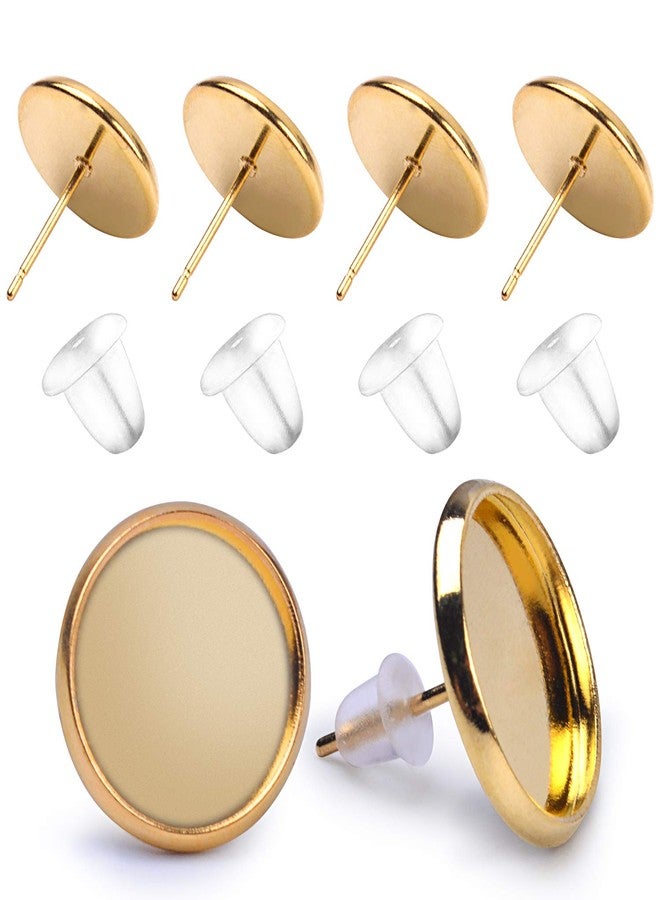 BronaGrand 50 Pieces Stainless Steel Stud Gold Earring Cabochon Setting Post Cup for 12mm and 50 Pieces Clear Rubber Earring Safety Backs - Image 1