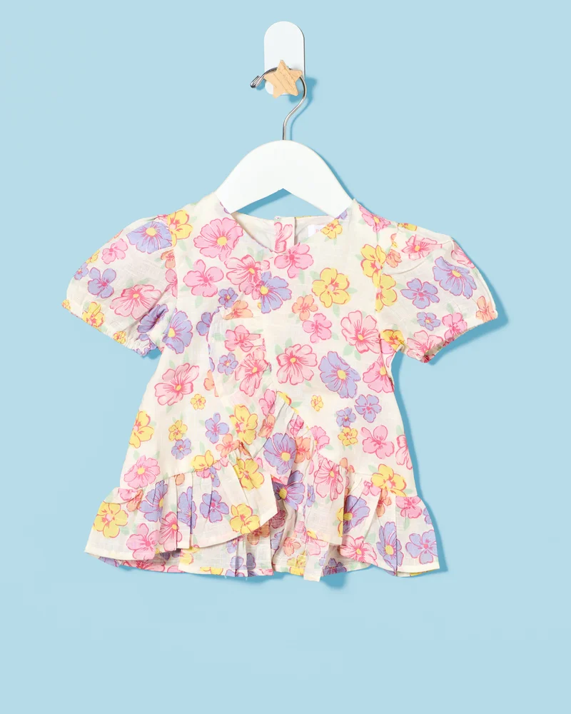 REDTAG Infant Girls White Printed Dress