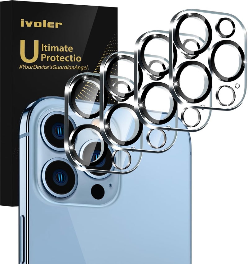 ivoler [4 Pack] Camera Lens Protector Designed for iPhone 13 Pro Max 6.7”/13 Pro 6.1” Screen Protector Tempered Glass[Case Friendly][New version],Scratch-Resistant,Easy Installation,Clear+Black Circle - Image 1