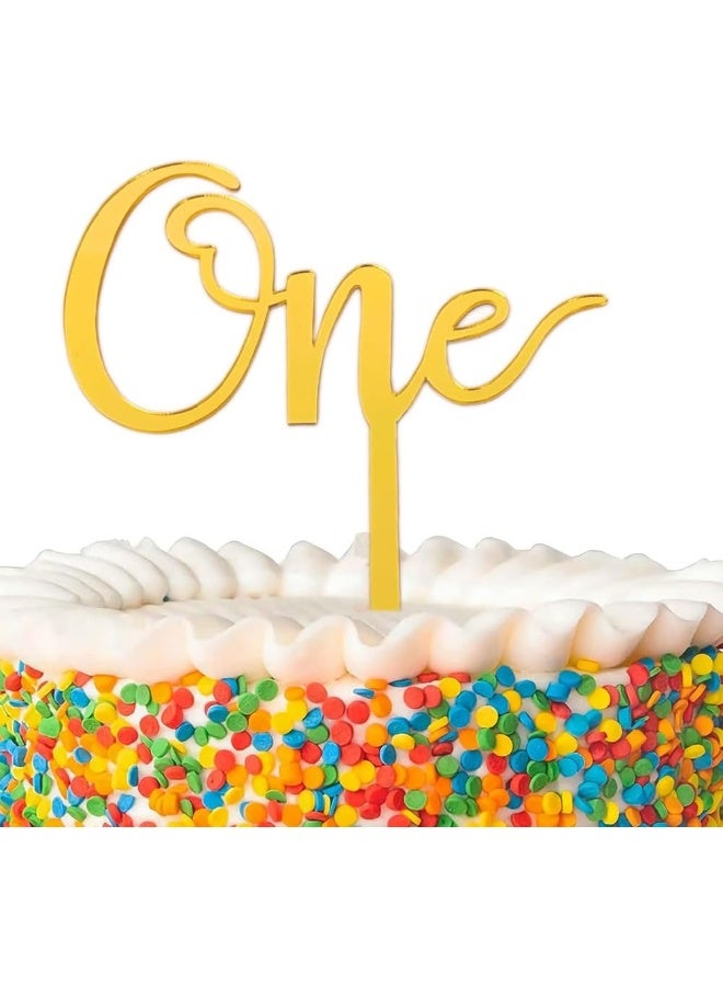 TPGP Gold First 1st Birthday Cake Toppers Age One Kid's Birthday Party Decors Decoration Double Sided Anniversary - Image 1